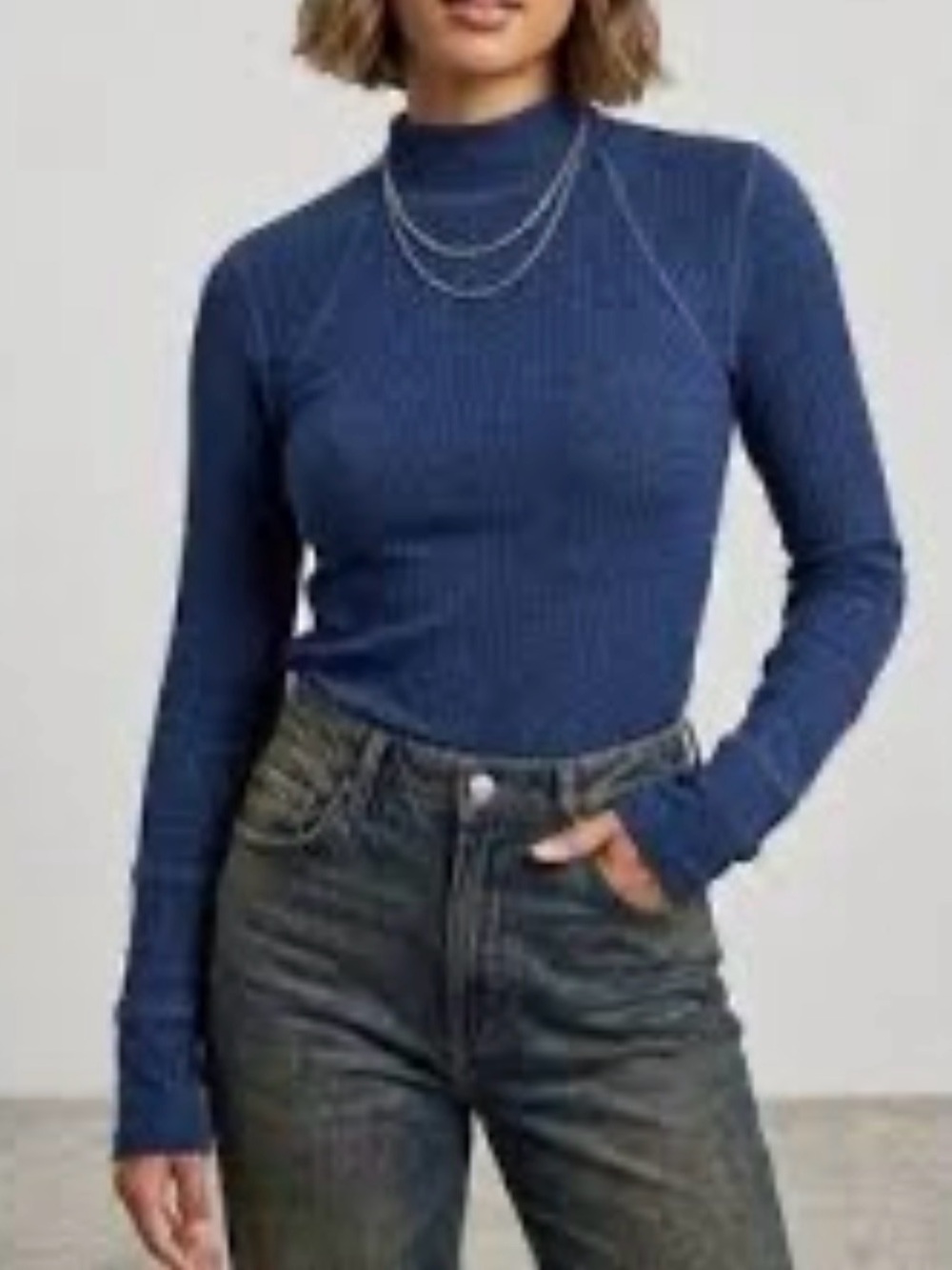 Maurices Mock Neck fine-ribbed sweater 2X Blue Shimmer Lightweight Fall Grunge